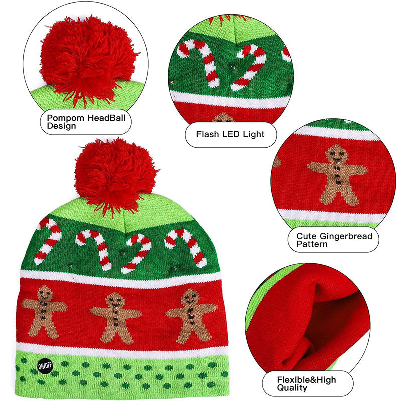 2 Pack Christmas LED Light-up Knitted Beanie Hat Colorful Flashing Holiday Xmas Christmas Party Supplies(One Size Fits More)