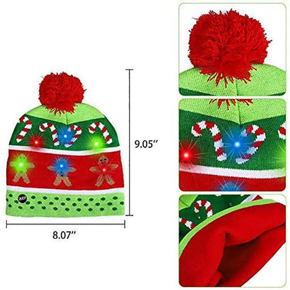 2 Pack Christmas LED Light-up Knitted Beanie Hat Colorful Flashing Holiday Xmas Christmas Party Supplies(One Size Fits More)