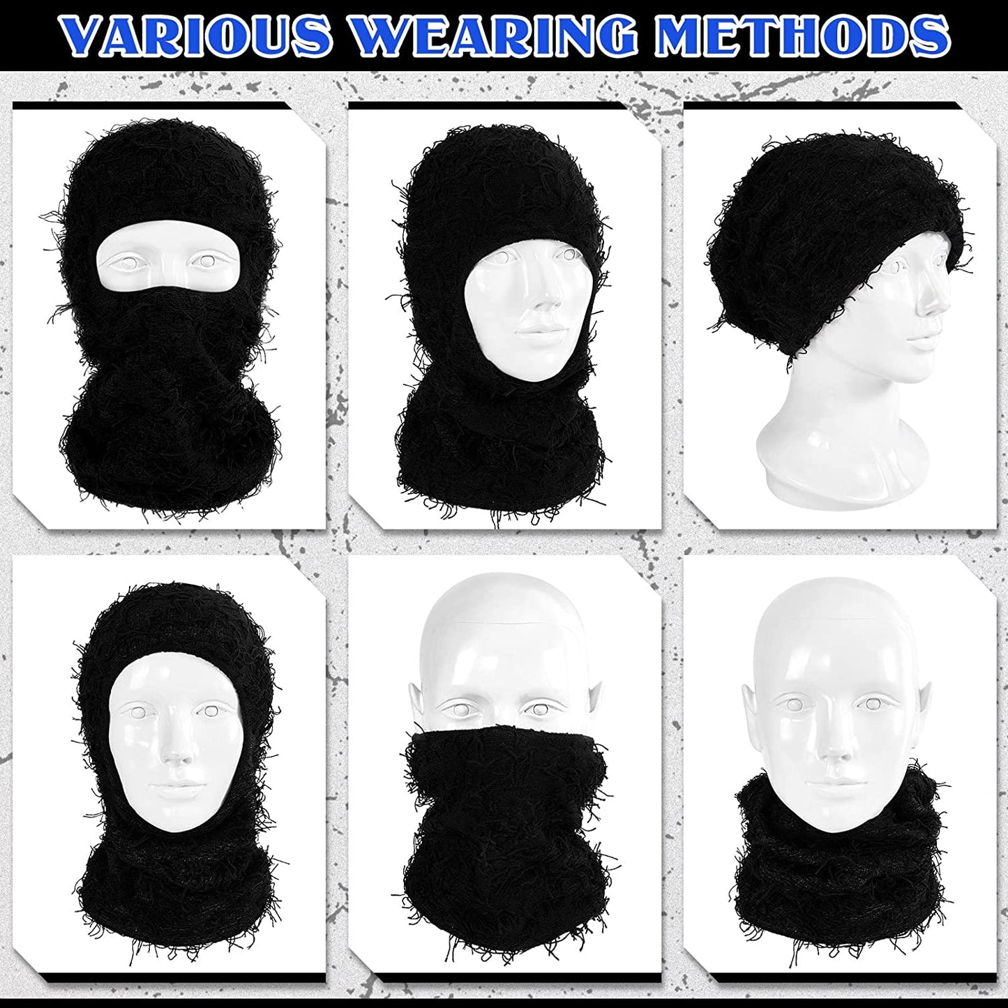 2024 New Distressed Knitted Full Face Ski Mask - Winter Warm Bonnet for Men Women