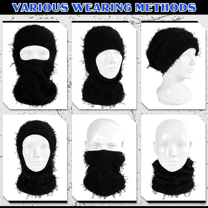 2024 New Distressed Balaclava Knitted Full Face Ski Mask: Winter Windproof Neck Warmer for Men and Women - Stay Cozy and Protected!