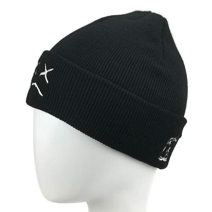 2 Pcs Sad Expression Embroidered Beanie Hat, Simple Cozy Warm Knit Hat, Letter Patch Knitted Y2k Beanie Cap, Punk Accessories for Men & Women