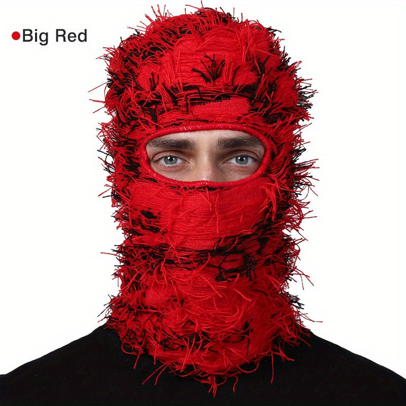 2024 Balaclava Distressed Knitted Full Face Ski Mask Winter Windproof Neck Warmer for Men Women One Size Fits All