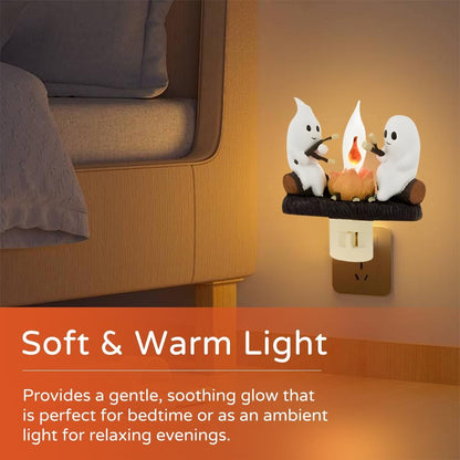 Ghost Campfire Flickering Night Light, Ghosts Campfire Flicker Flame Halloween Nightlight, 3D LED Small Electric Faux Campfire Night Light, Halloween Nightlight Indoor Decorations for Family Friends Download 1 Videos