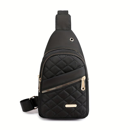 2024 New Minimalist Classic Sling Bag - Women's Quilted Chest Bag in Solid Color with Zipper