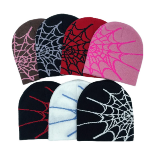 Unisex Plain Color Slouchy Knitted Beanie Hat With Spider Web Embroidery For Autumn And Winter