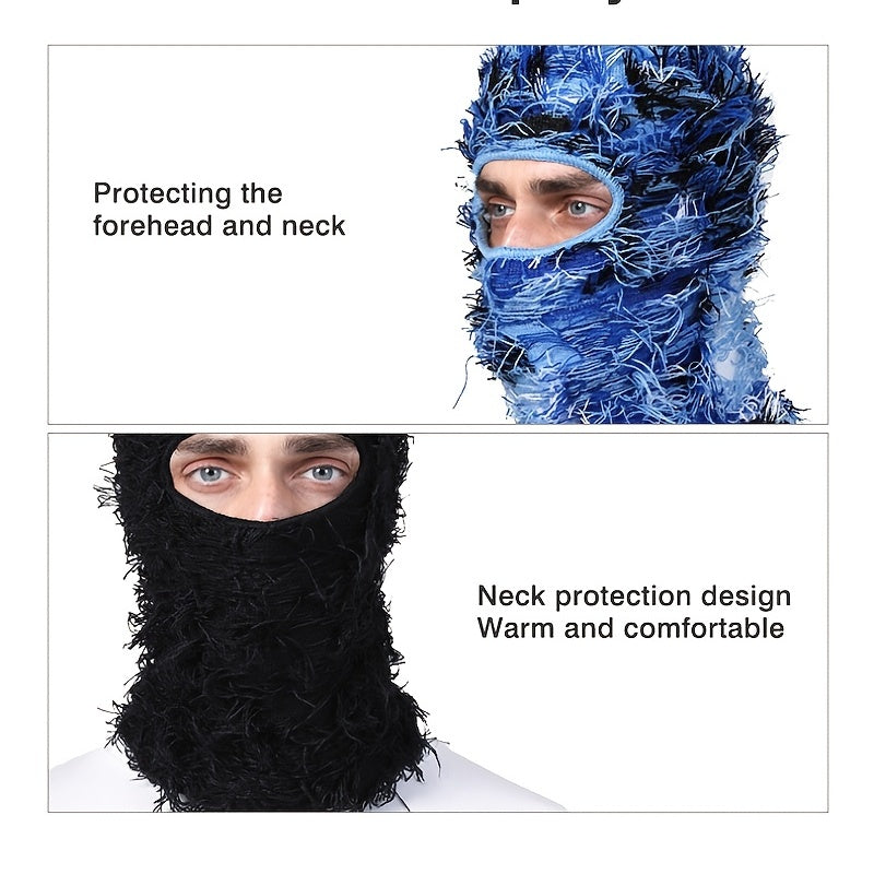 2024 Balaclava Distressed Knitted Full Face Ski Mask Winter Windproof Neck Warmer for Men Women One Size Fits All