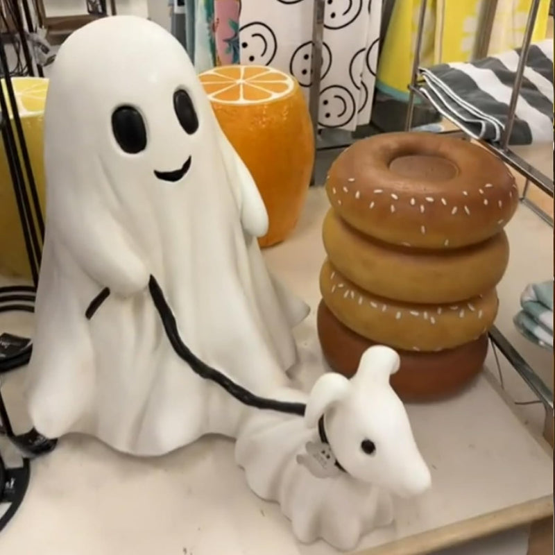 Ghost Walking Dog Statue, Ghost Walking His Ghost Dog, Halloween Ghost Dog Statues, Spooky Ghost Dog Halloween Figurine, Home Tabletop Decorations