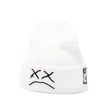 2024 New LIL PEEP Embroidered Cold Hat - Men's Warm Knitted Hat for Sad Expression