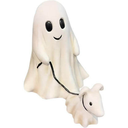 Ghost Walking Dog Statue, Ghost Walking His Ghost Dog, Halloween Ghost Dog Statues, Spooky Ghost Dog Halloween Figurine, Home Tabletop Decorations