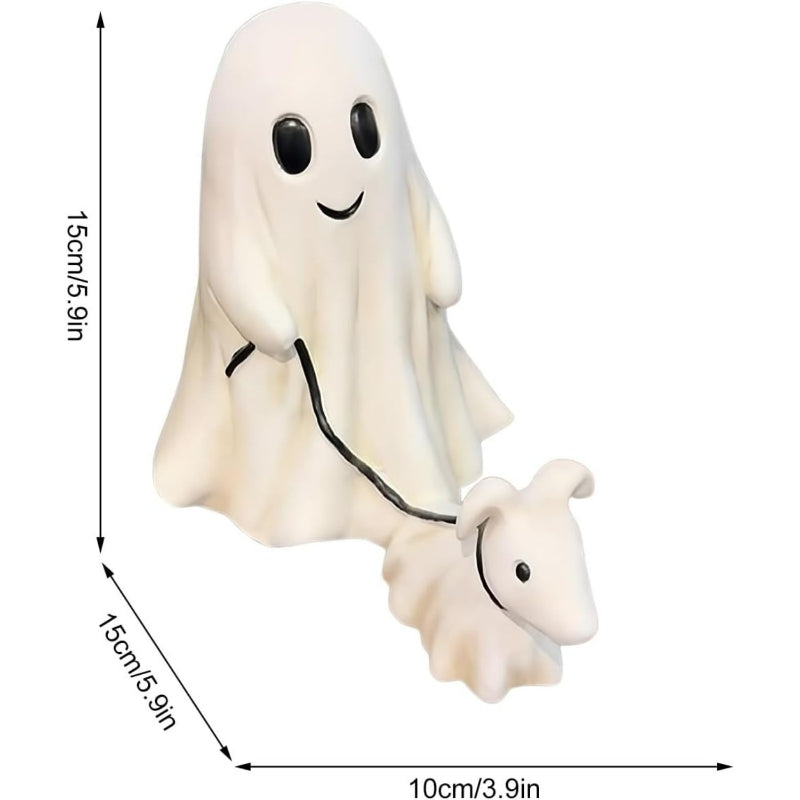 Ghost Walking Dog Statue, Ghost Walking His Ghost Dog, Halloween Ghost Dog Statues, Spooky Ghost Dog Halloween Figurine, Home Tabletop Decorations