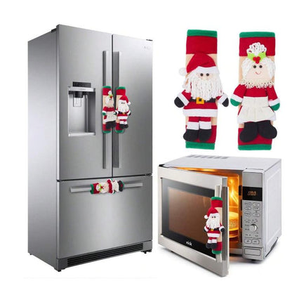 2 Pcs Christmas Refrigerator Door Handle Cover Santa Snowman Kitchen Appliance Handle Covers Decorations For Fridge Microwave Oven Dishwasher Christmas Handle Protector Seatbeltcover Cardecoration