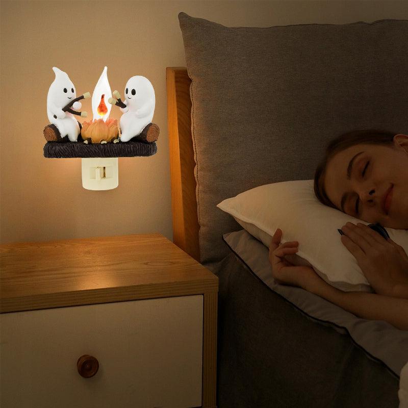 2024 New Ghost Campfire Flickering Nightlight Indoor Decorations,3D LED Small Electric Faux Campfire Light,2024 Ghost Roasting At Campfire Nightlight