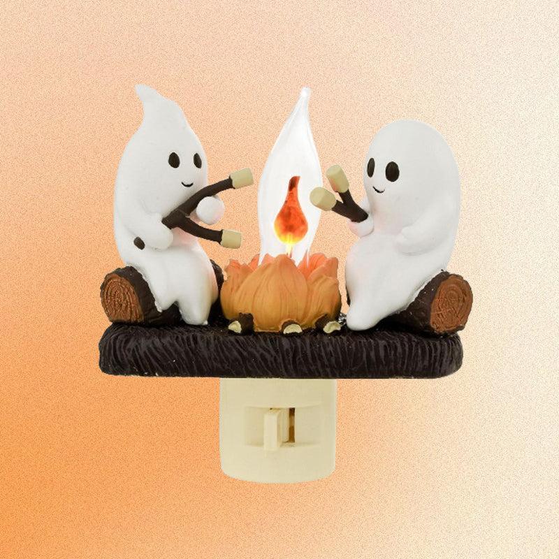 2024 New Ghost Campfire Flickering Nightlight Indoor Decorations,3D LED Small Electric Faux Campfire Light,2024 Ghost Roasting At Campfire Nightlight