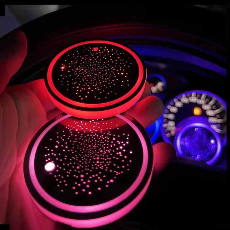 1PC/2PCS LED Cup Holder Lights for Car, Rechargeable 7 Color-Changing Light Up Cup Holder Insert Coasters, Car Accessories for Teens