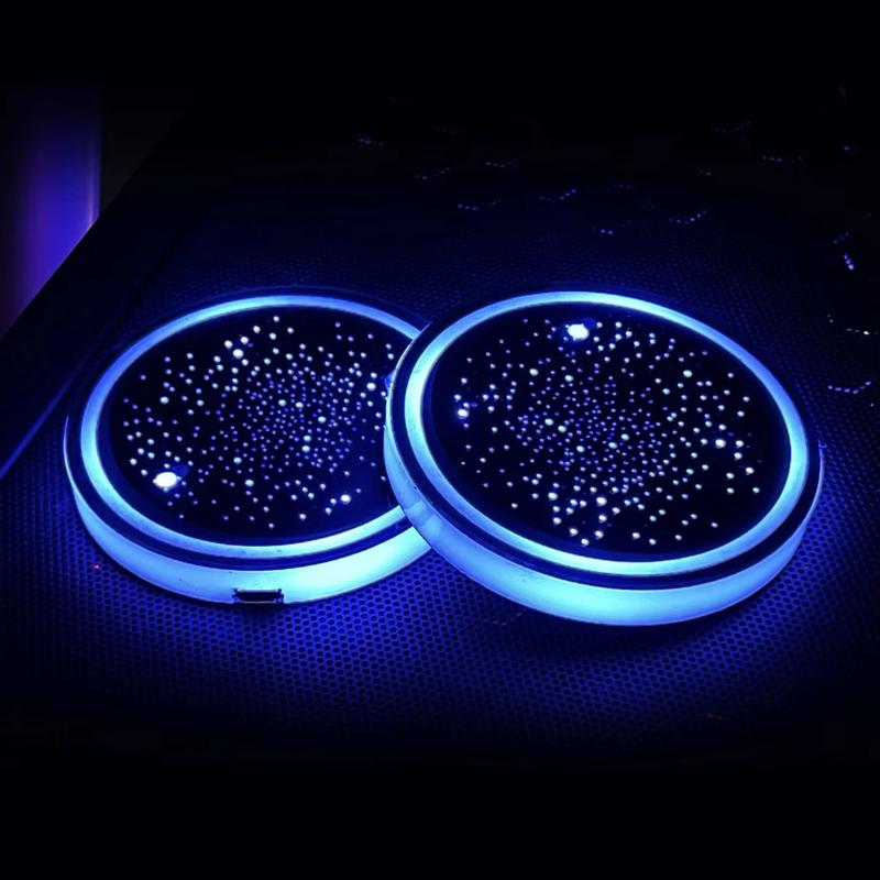 1PC/2PCS LED Cup Holder Lights for Car, Rechargeable 7 Color-Changing Light Up Cup Holder Insert Coasters, Car Accessories for Teens