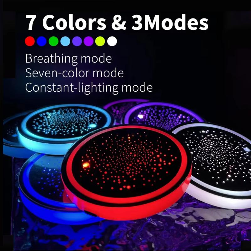 1PC/2PCS LED Cup Holder Lights for Car, Rechargeable 7 Color-Changing Light Up Cup Holder Insert Coasters, Car Accessories for Teens