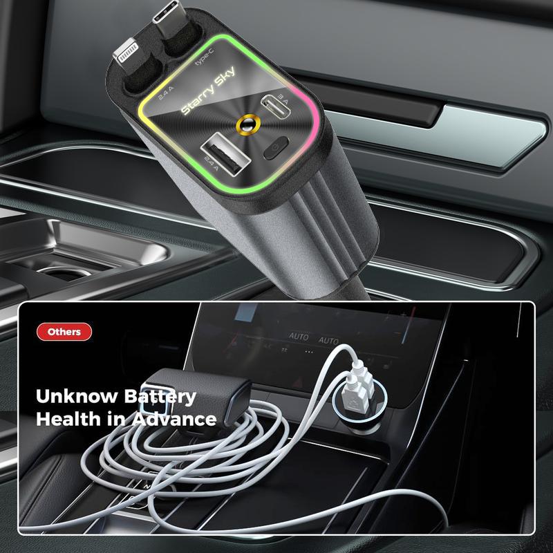 [Starlight In Car Roof ]4 in 1 Retractable Car Charger, Double Type C Fast Charging Adapter[Max100W] with Lightning Cable&Dual Charge Port Compatible with iPhone 15/14/13 Pro Max Plus/iPad/AirPods,Samsung Galaxy S23/S22/S10,Google Smartphone Cellphone