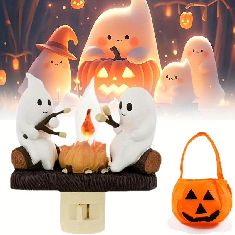 2024 New Ghost Campfire Flickering Nightlight Indoor Decorations,3D LED Small Electric Faux Campfire Light,2024 Ghost Roasting At Campfire Nightlight