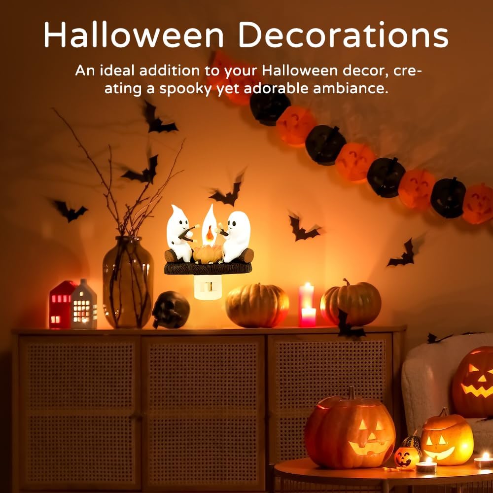 Ghost Campfire Flickering Night Light, Ghosts Campfire Flicker Flame Halloween Nightlight, 3D LED Small Electric Faux Campfire Night Light, Halloween Nightlight Indoor Decorations for Family Friends Download 1 Videos