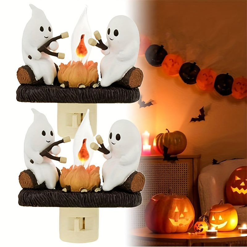 2024 New Ghost Campfire Flickering Nightlight Indoor Decorations,3D LED Small Electric Faux Campfire Light,2024 Ghost Roasting At Campfire Nightlight