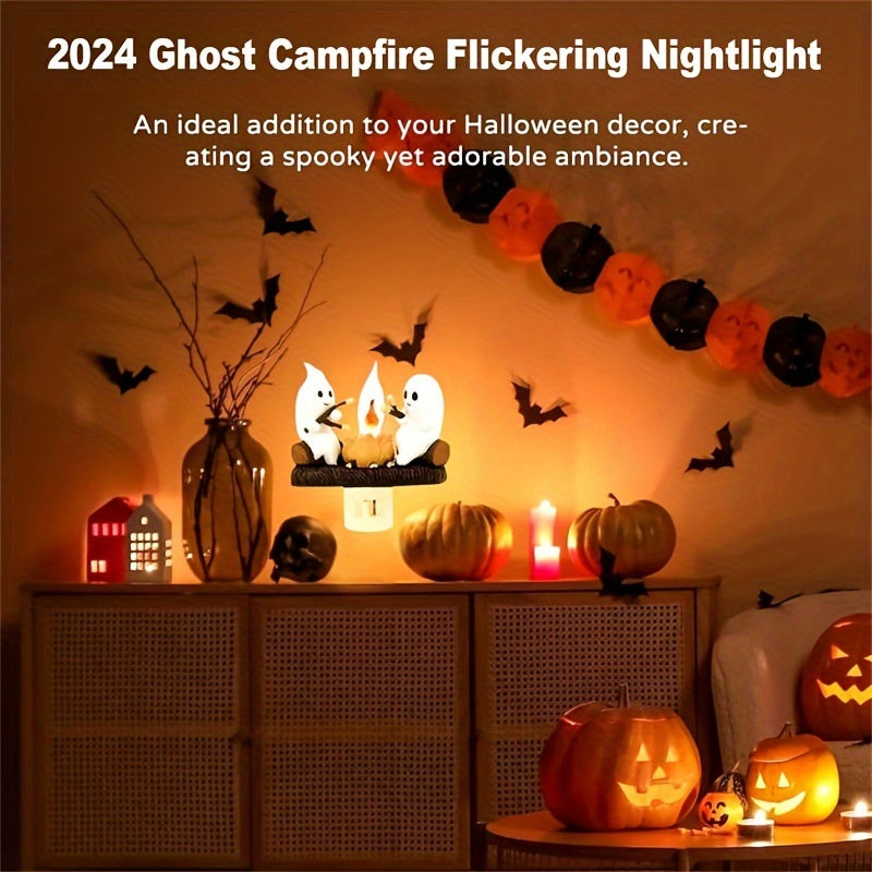 2024 New Ghost Campfire Flickering Nightlight Indoor Decorations,3D LED Small Electric Faux Campfire Light,2024 Ghost Roasting At Campfire Nightlight