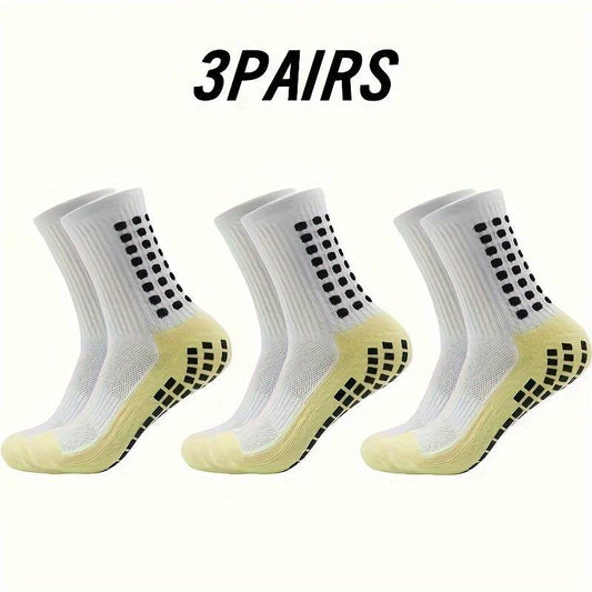 3 Pairs Unisex Athletic Outdoor Sports Soccer Socks, Non-slip Breathable Socks Grip Socks, Grip Pads for Football Basketball Sports Grip Socks