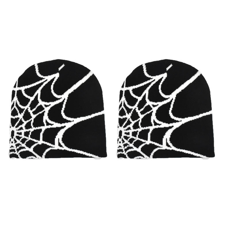 2024 New Autumn/Winter Slouchy Knitted Beanie Hat - Unisex Plain Color with Spider Web Embroidery