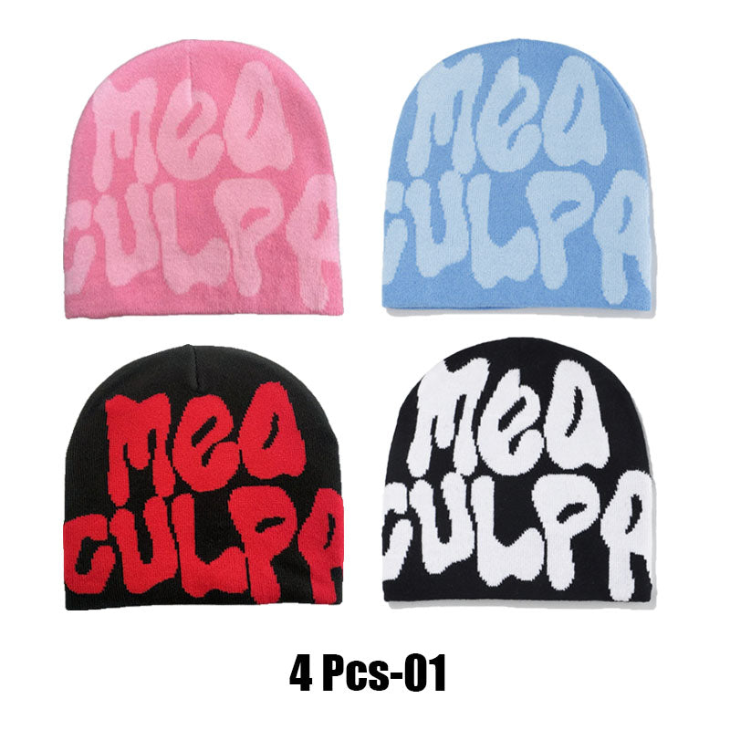 2 Pcs Mea Culpa Y2K Beanies Hat As Gift for Couple, Letters Graphic Beanie Hat for Men & Women, Warm Hippie Accessories for Boyfriend & Girlfriend