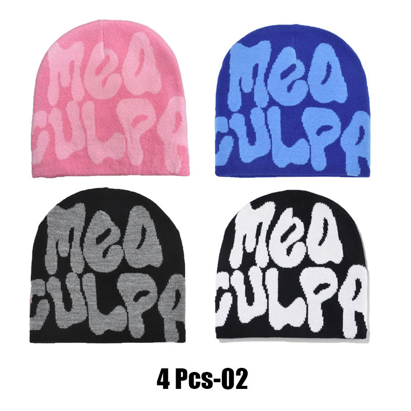 2 Pcs Mea Culpa Y2K Beanies Hat As Gift for Couple, Letters Graphic Beanie Hat for Men & Women, Warm Hippie Accessories for Boyfriend & Girlfriend