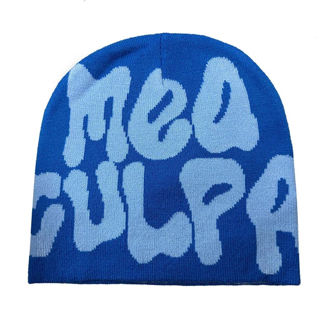 2 Pcs Mea Culpa Y2K Beanies Hat As Gift for Couple, Letters Graphic Beanie Hat for Men & Women, Warm Hippie Accessories for Boyfriend & Girlfriend