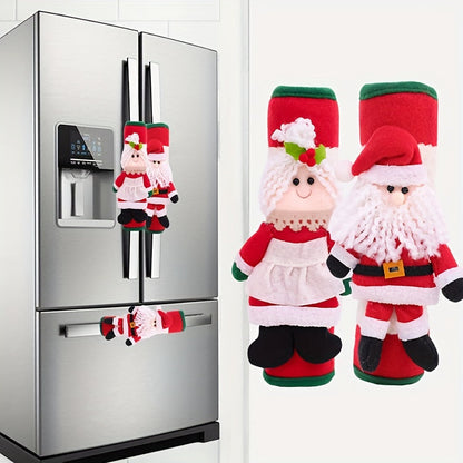 2 Pcs Christmas Refrigerator Door Handle Cover Santa Snowman Kitchen Appliance Handle Covers Decorations For Fridge Microwave Oven Dishwasher Christmas Handle Protector Seatbeltcover Cardecoration