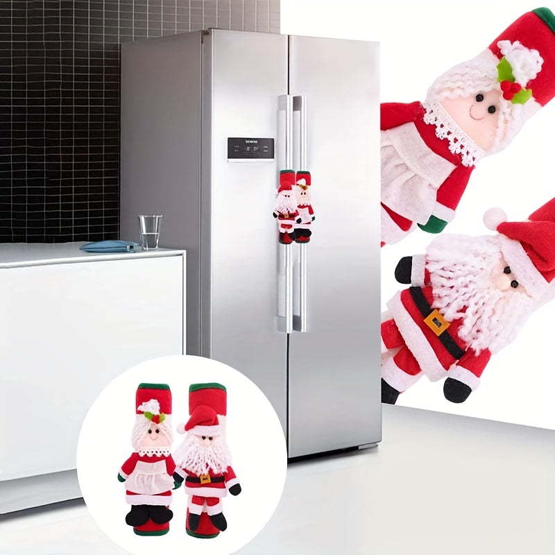 2 Pcs Christmas Refrigerator Door Handle Cover Santa Snowman Kitchen Appliance Handle Covers Decorations For Fridge Microwave Oven Dishwasher Christmas Handle Protector Seatbeltcover Cardecoration