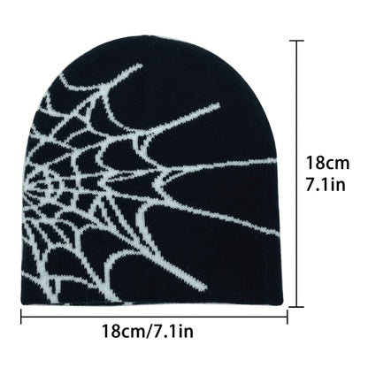 1pc Unisex Plain Color Slouchy Knitted Beanie Hat With Spider Web Embroidery For Autumn And Winter