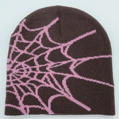 1pc Unisex Plain Color Slouchy Knitted Beanie Hat With Spider Web Embroidery For Autumn And Winter