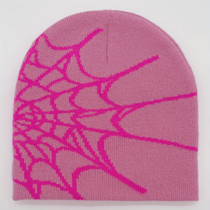 1pc Unisex Plain Color Slouchy Knitted Beanie Hat With Spider Web Embroidery For Autumn And Winter