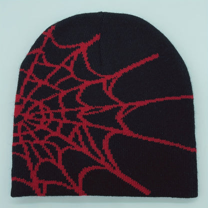 1pc Unisex Plain Color Slouchy Knitted Beanie Hat With Spider Web Embroidery For Autumn And Winter