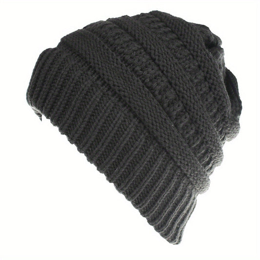 Stay Warm and Stylish with this Brimless Thermal High Bun Ponytail Winter Beanie Hat!