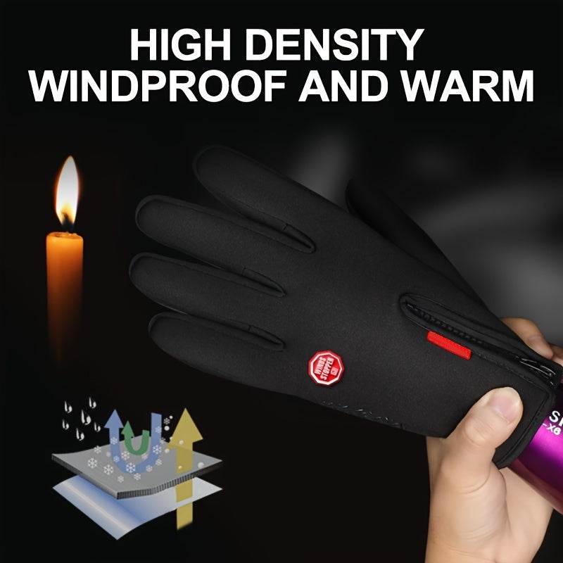 1pair Men's Winter Warm Windproof Waterproof Warm Touch Screen Usable Gloves,Spandex Material Gloves (Choose Size According To Hand Circumference)