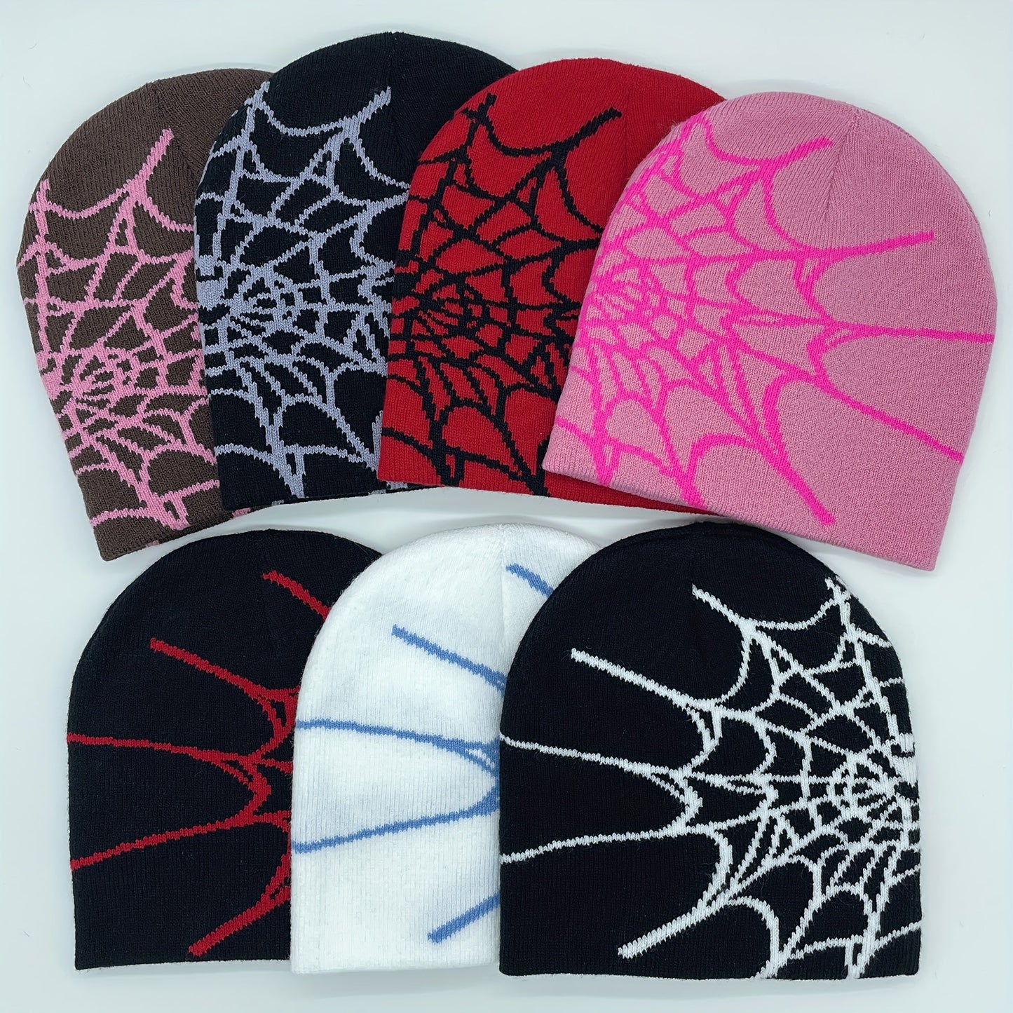 1pc Unisex Plain Color Slouchy Knitted Beanie Hat With Spider Web Embroidery For Autumn And Winter