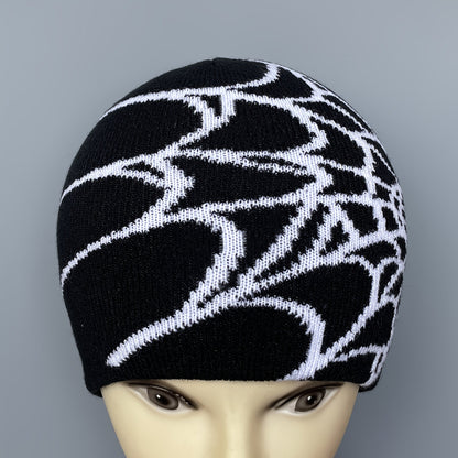 1pc Unisex Plain Color Slouchy Knitted Beanie Hat With Spider Web Embroidery For Autumn And Winter